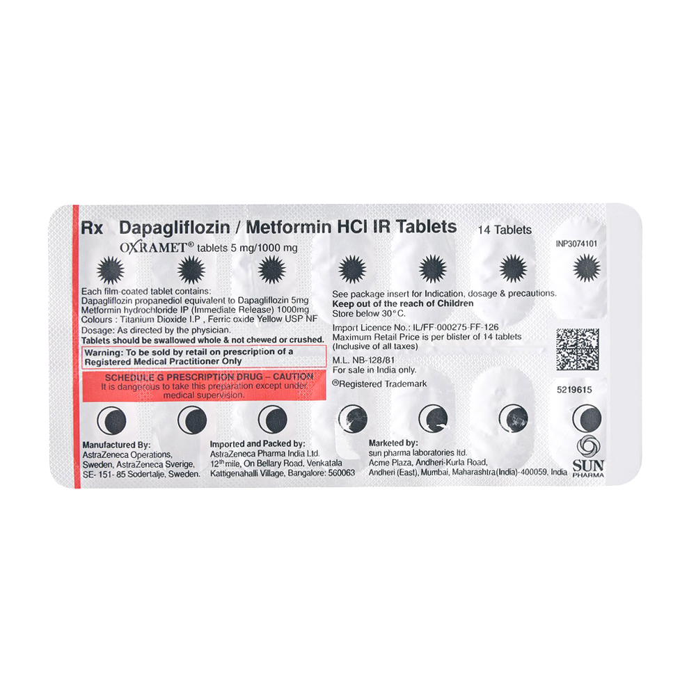 Product OXRAMET 5MG/1000MG TAB IR - 14 TAB | M108