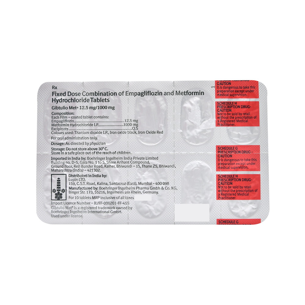 Product GIBTULIO MET 12.5MG/1000MG TAB - 10 TAB | M108